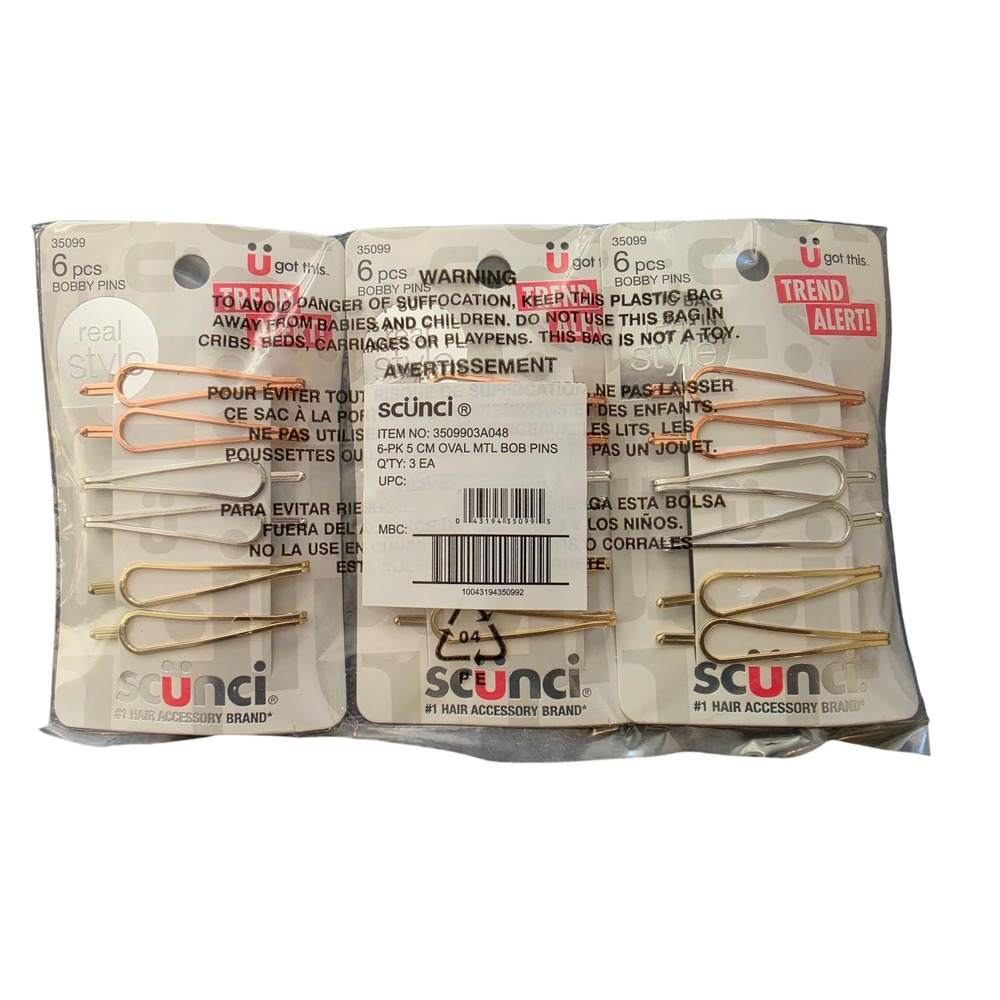 Scunci Bobby Pins 18pc Gold Silver Rose Gold Hair Pins Bundle New